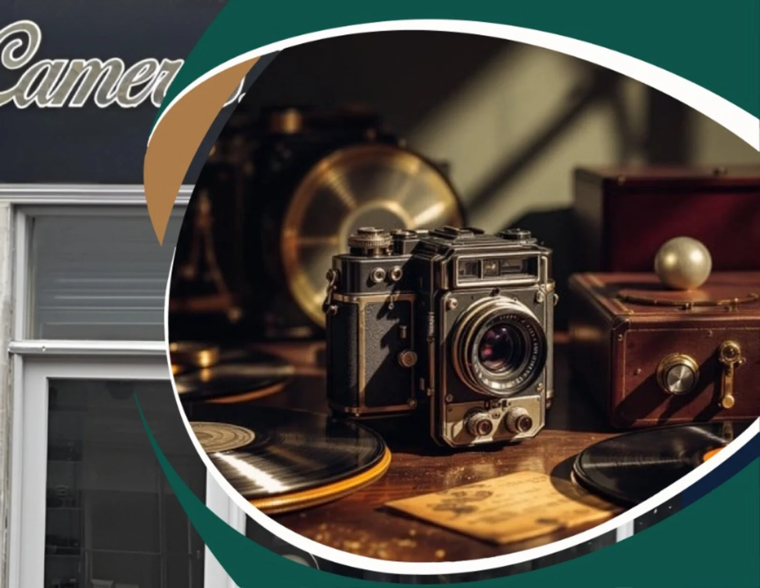 Vintage cameras and lenses on display